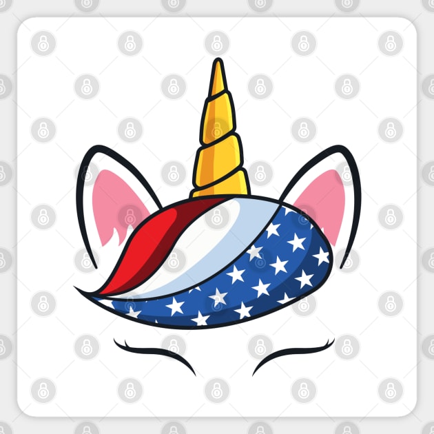 Unicorn Face American Flag 4th Of July Sticker by HCMGift